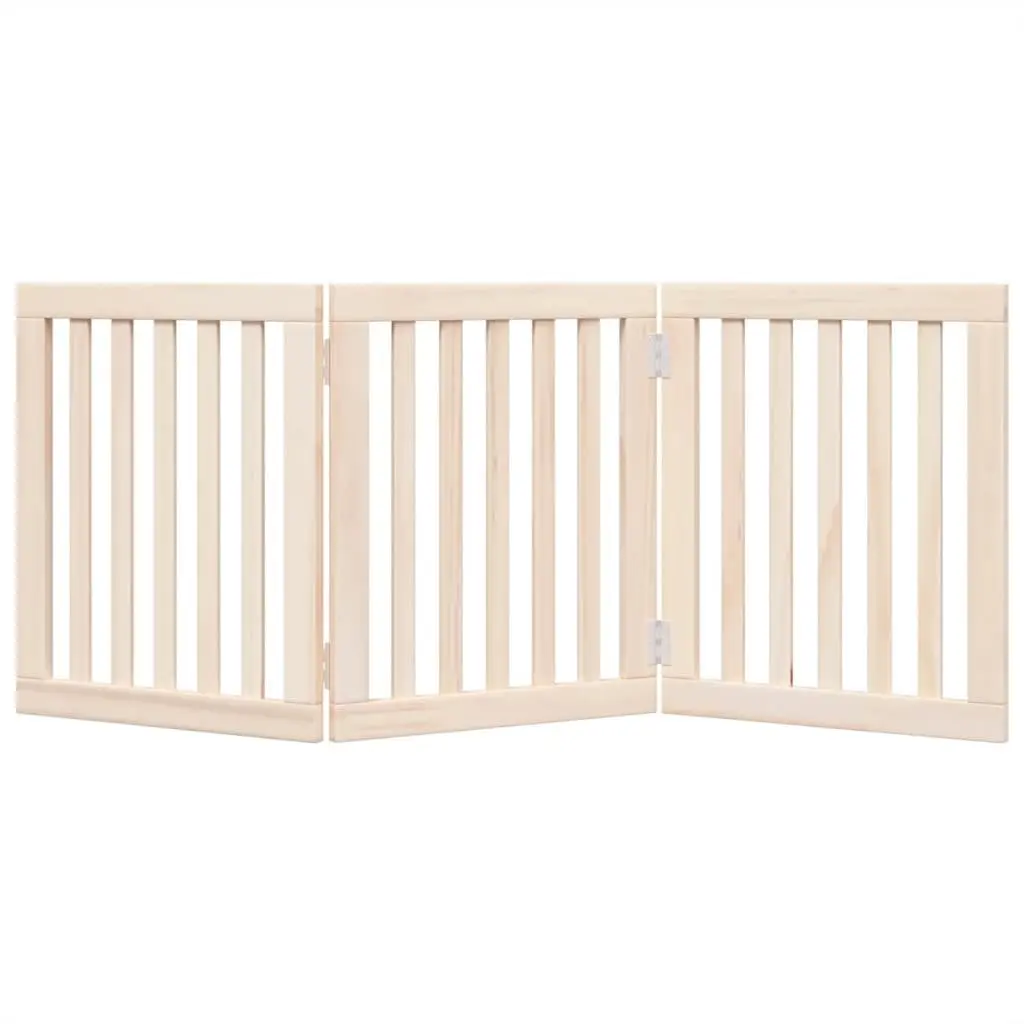 Dog Gate 3 Panels 150 cm Foldable Poplar Wood Brown Pet Safety Barrier