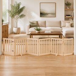 6-Panel Dog Barrier for Pets, Stylish Brown Wood Design