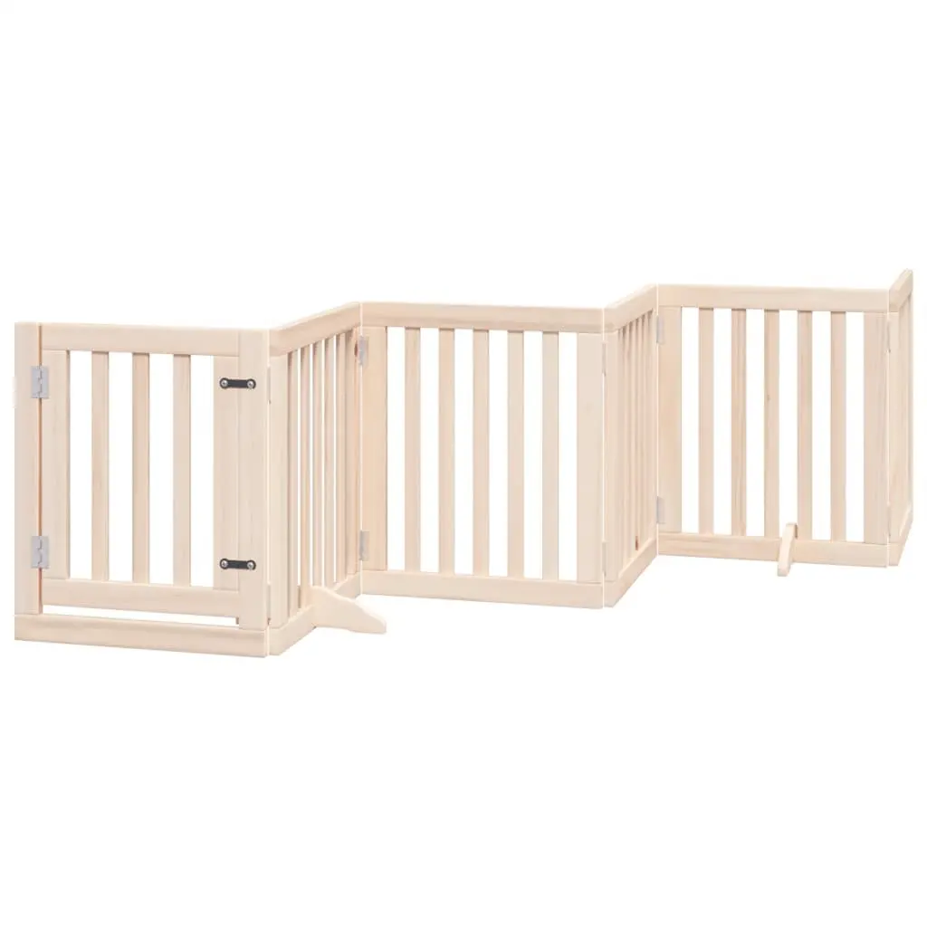 Dog Gate 6 Panels Foldable Pet Safety Barrier Door Poplar Wood Brown 300cm