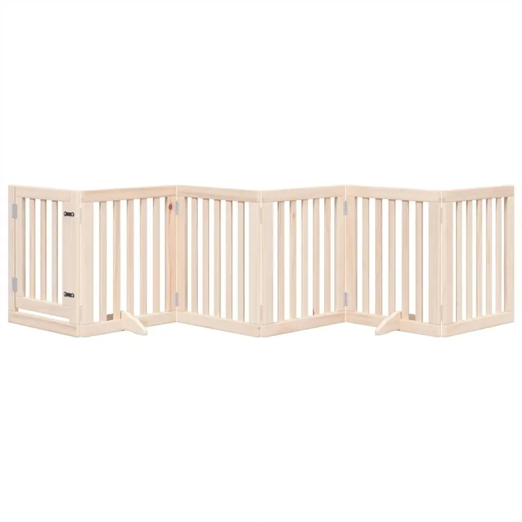 Dog Gate 6 Panels Foldable Pet Safety Barrier Door Poplar Wood Brown 300cm