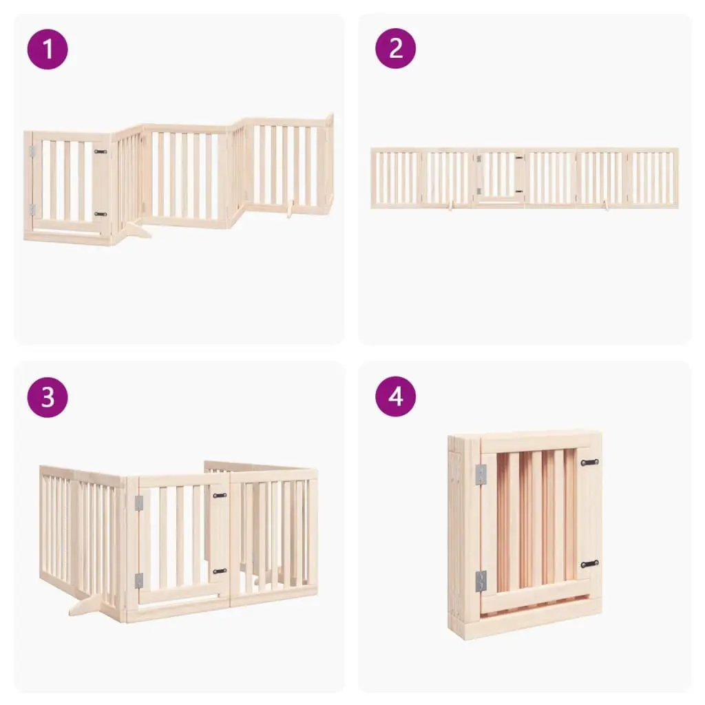 Dog Gate 6 Panels Foldable Pet Safety Barrier Door Poplar Wood Brown 300cm
