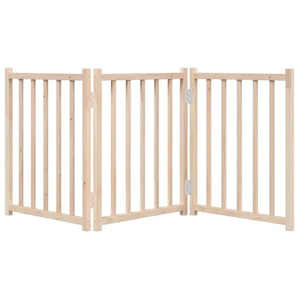 Foldable Dog Safety Gate 3 Panels 150 cm Brown Solid Fir Wood Pet Barrier