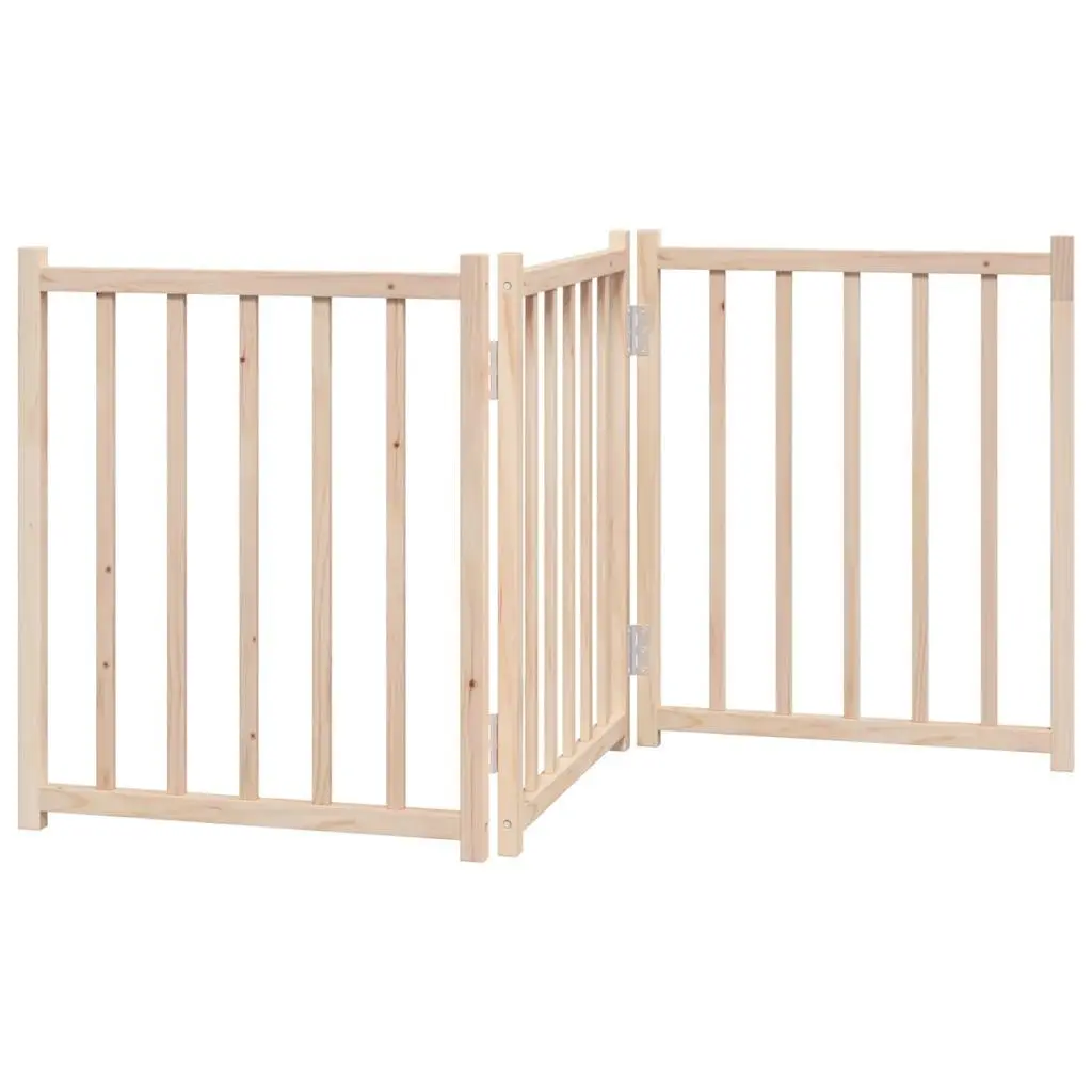 Foldable Dog Safety Gate 3 Panels 150 cm Brown Solid Fir Wood Pet Barrier