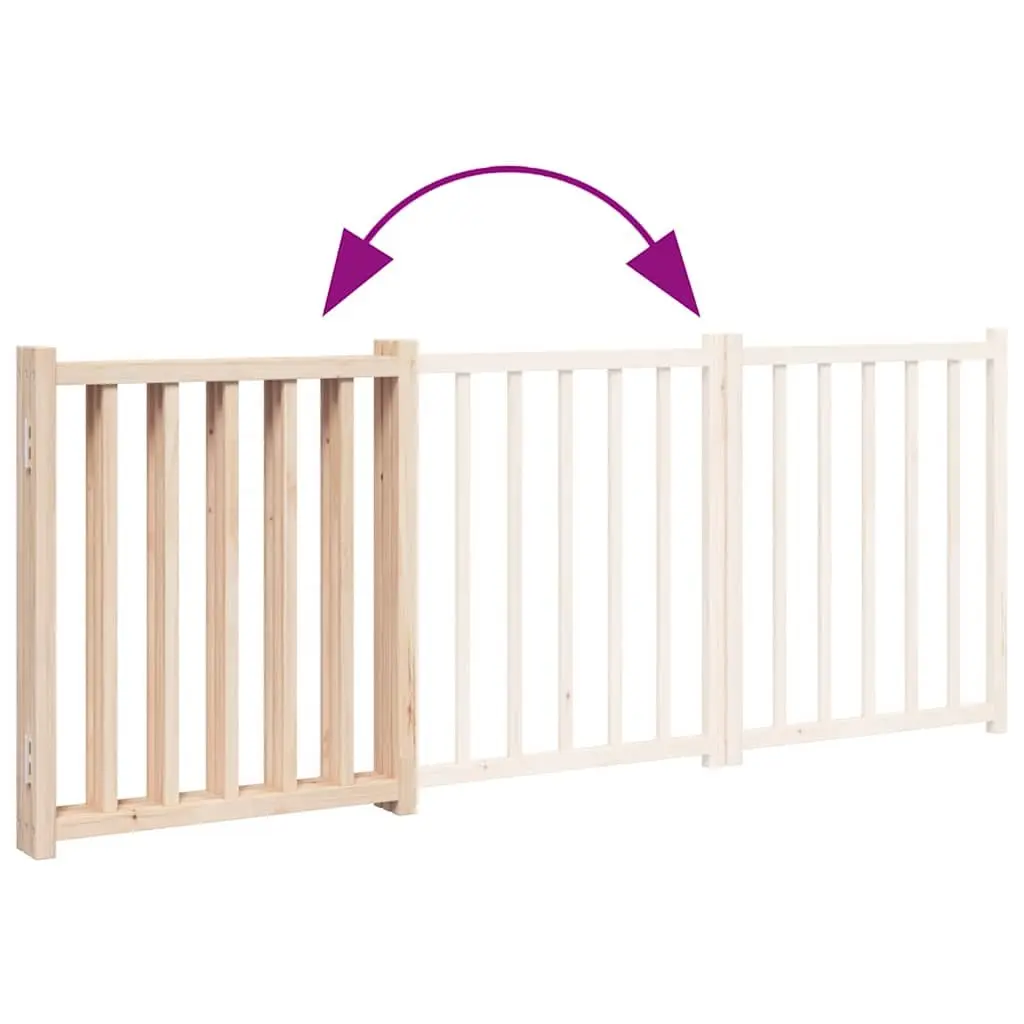 Foldable Dog Safety Gate 3 Panels 150 cm Brown Solid Fir Wood Pet Barrier