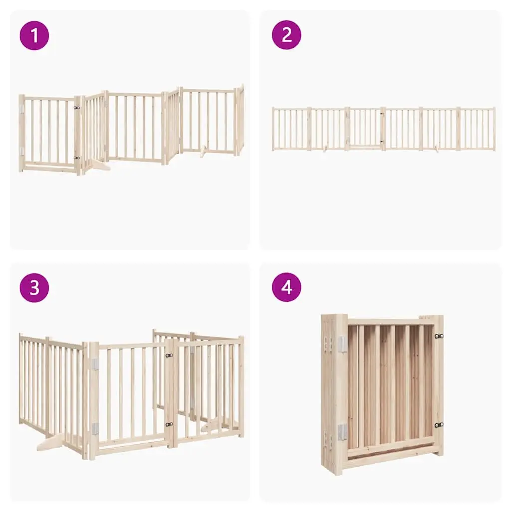 Dog Gate 300 cm Foldable 6 Panels with Door Solid Wood Pet Enclosure Barrier