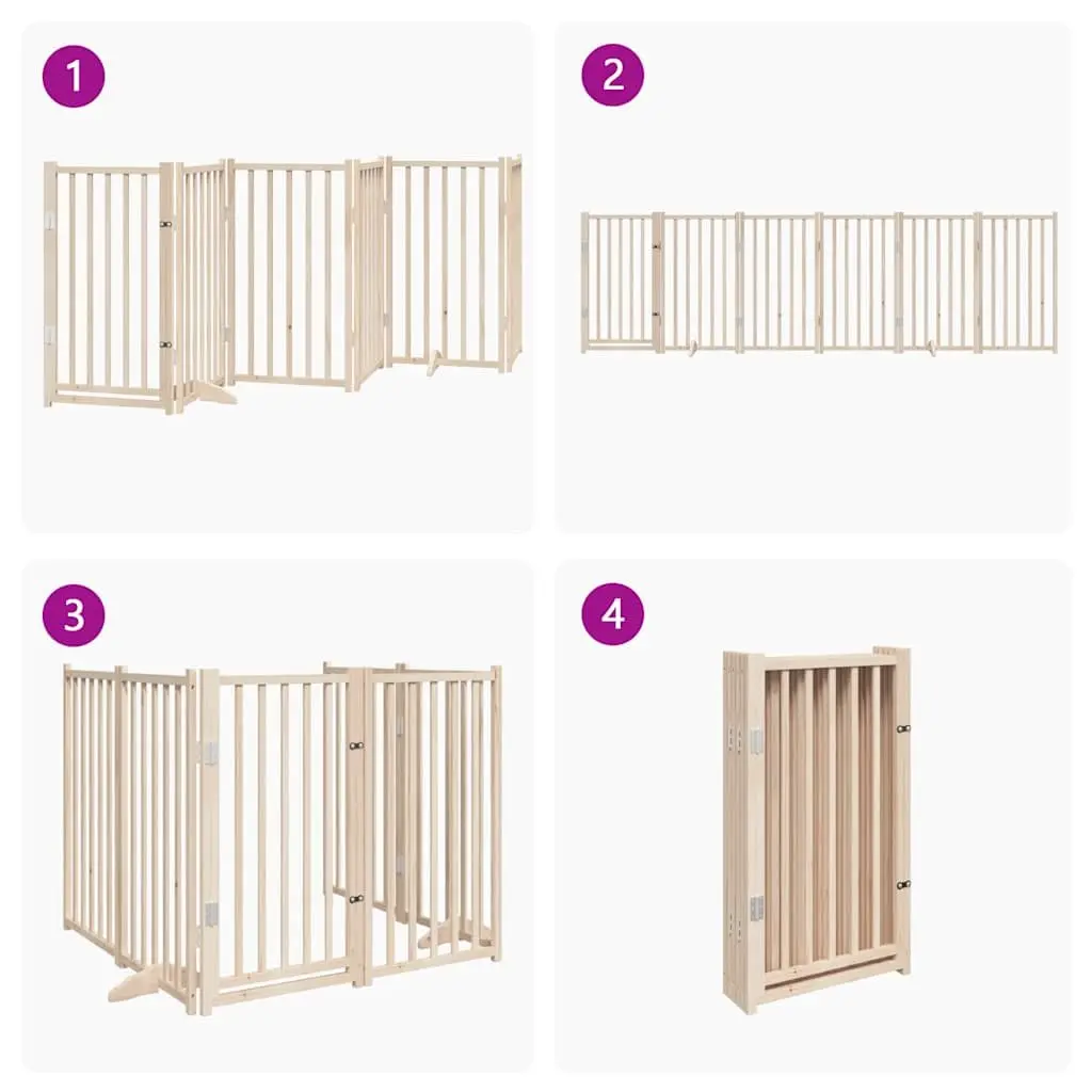 Dog Gate Foldable 300cm 6 Panels Solid Wood Pet Safety Barrier with Door Locks
