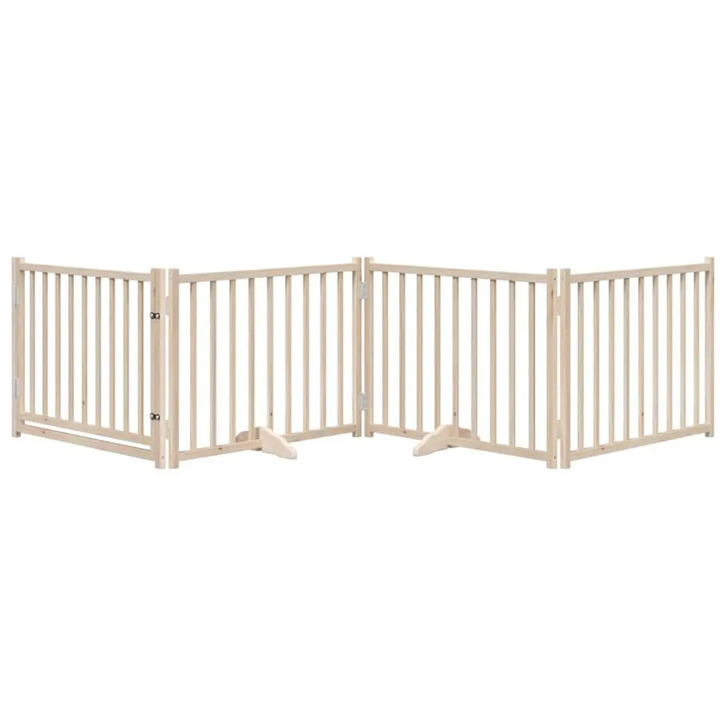 Dog Gate Foldable 4 Panels 320cm Solid Wood with Door Panel and Locks