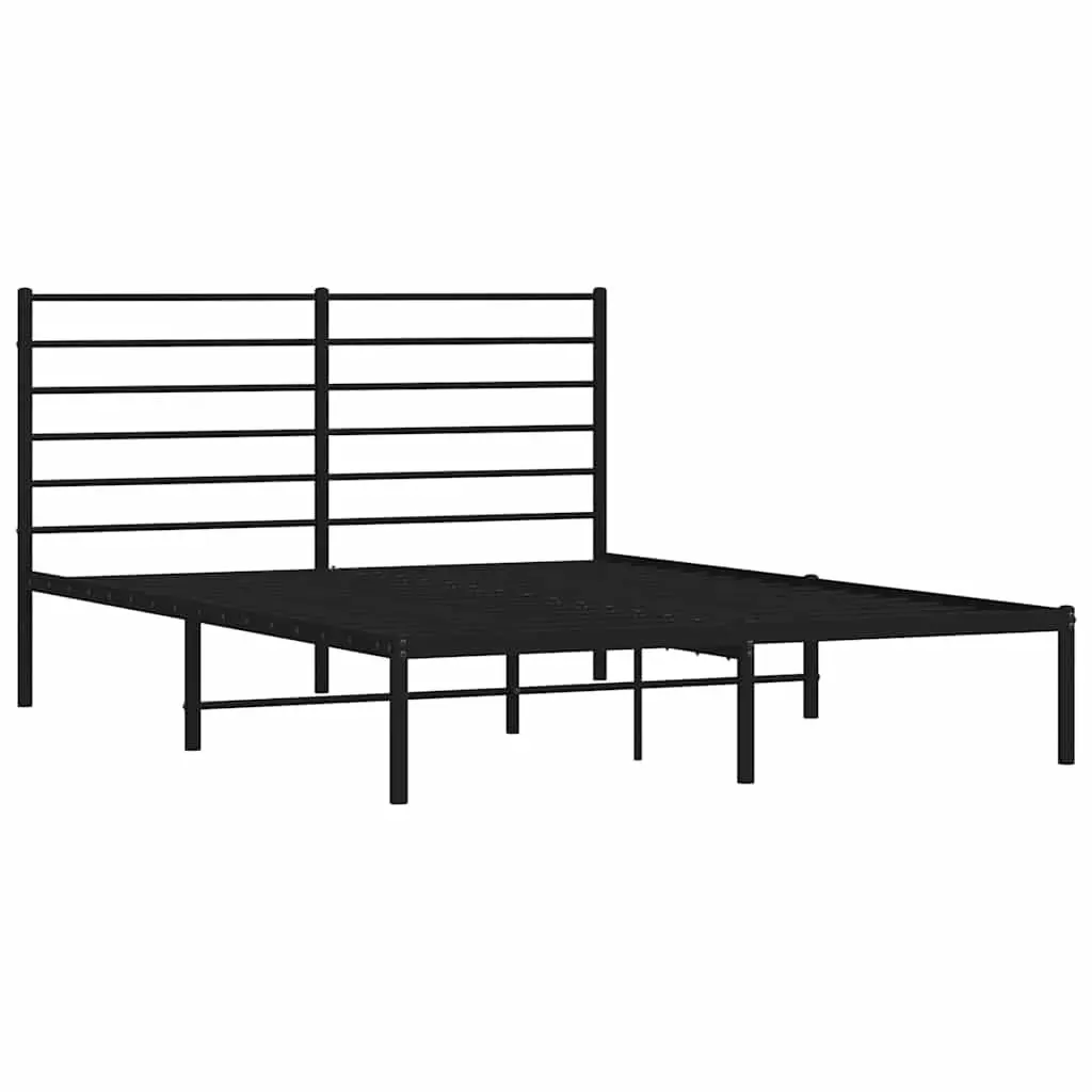 Metal Bed Frame 135x190 cm with Headboard and Storage Space Black Slatted