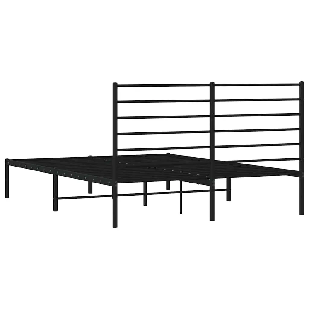 Metal Bed Frame 135x190 cm with Headboard and Storage Space Black Slatted