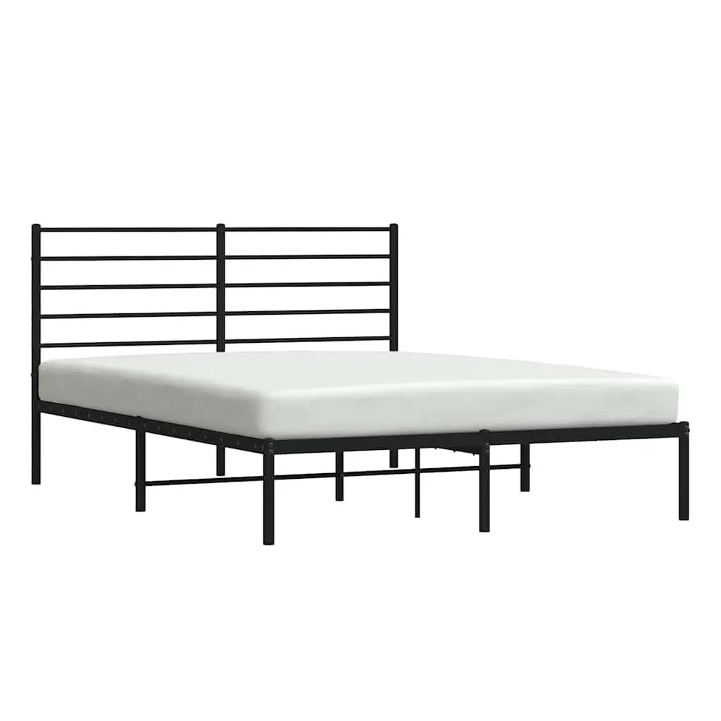Metal Bed Frame 135x190 cm with Headboard and Storage Space Black Slatted