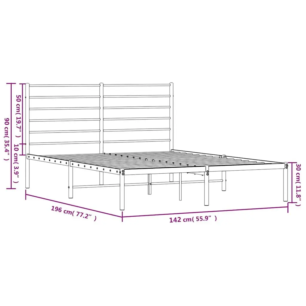 Metal Bed Frame 135x190 cm with Headboard and Storage Space Black Slatted