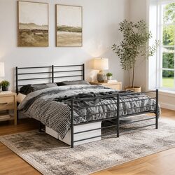 Stylish Black Metal Bed Frame 150x200 cm for Your Bedroom