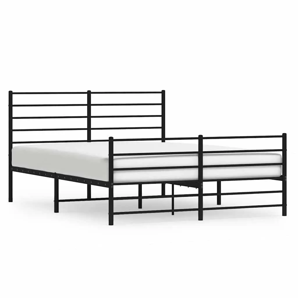 Metal Bed Frame 150x200 cm Black Powder-Coated Steel Slatted Base Bedroom Furniture
