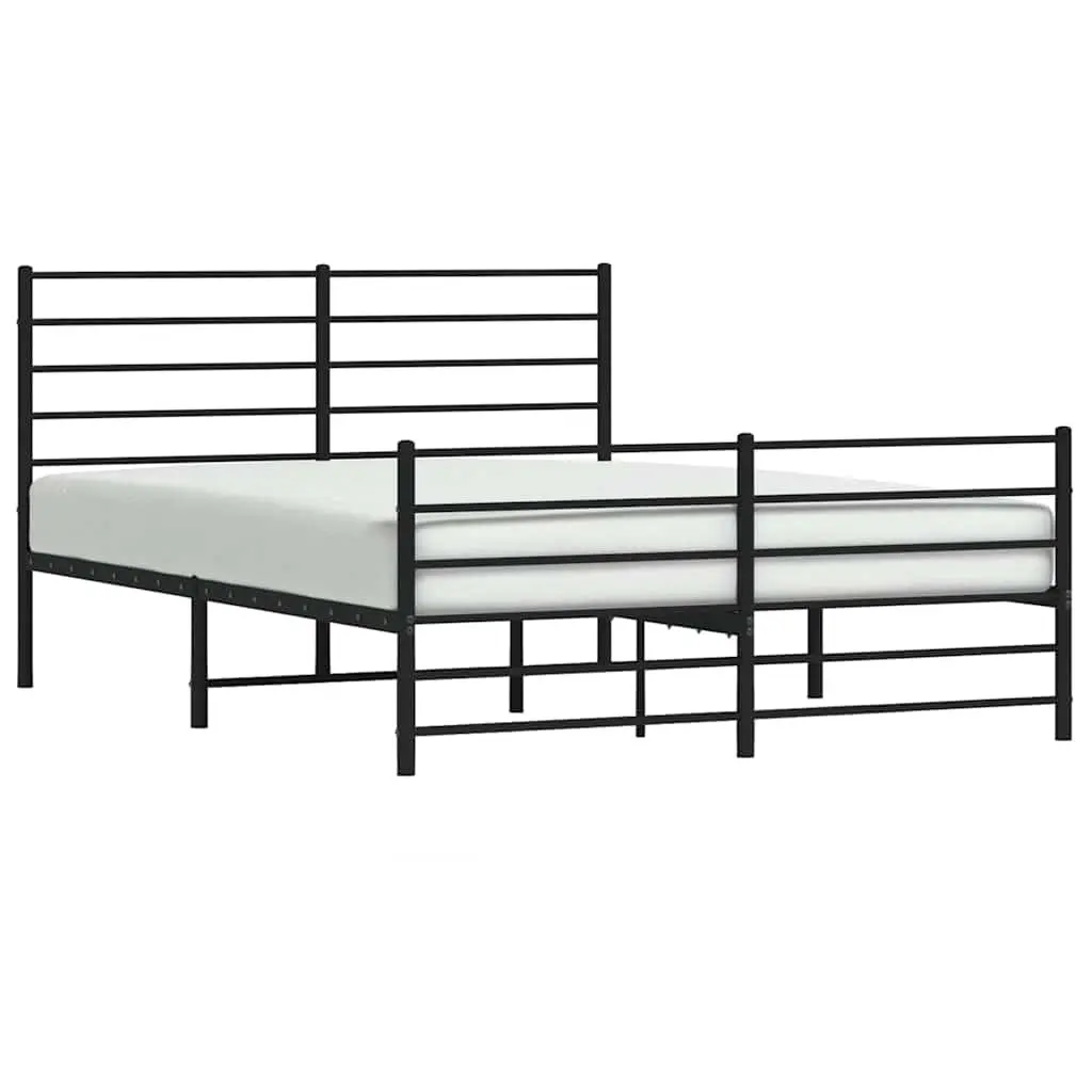 Metal Bed Frame 150x200 cm Black Powder-Coated Steel Slatted Base Bedroom Furniture