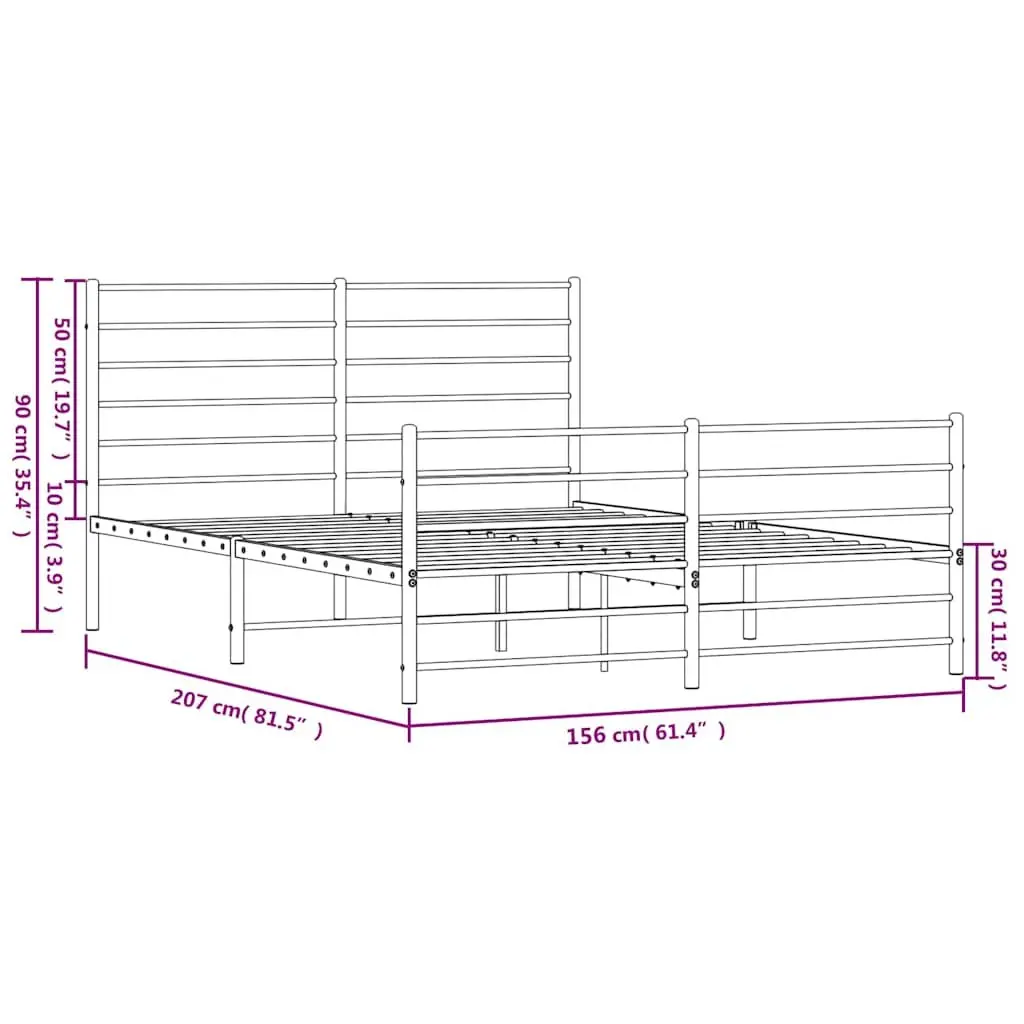 Metal Bed Frame 150x200 cm Black Powder-Coated Steel Slatted Base Bedroom Furniture