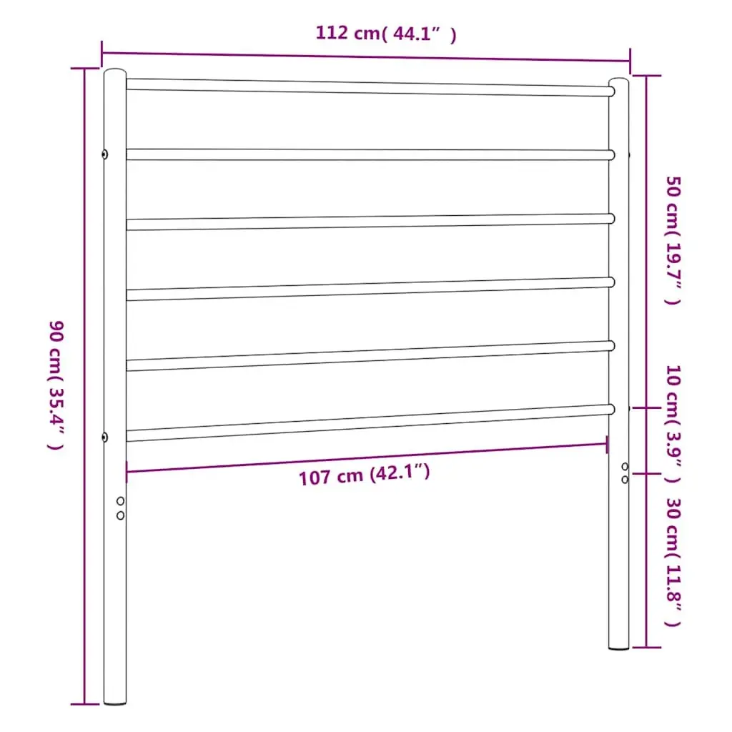 Metal Headboard 107cm Black Powder-Coated Steel Construction Sturdy Support