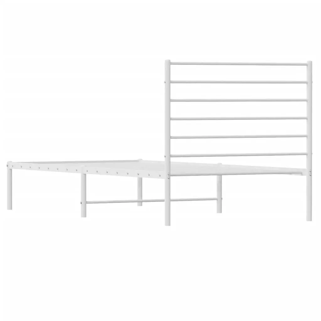 Metal Bed Frame King Single 107x203cm Powder-coated Steel Construction Headboard White