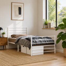 White Metal King Single Bed Frame 107x203 cm