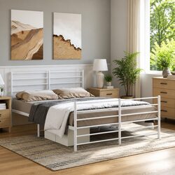 Elegant White Metal Bed Frame 135x190 cm for Your Bedroom
