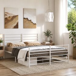 Elegant White Metal Bed Frame 150x200 cm for Modern Bedrooms