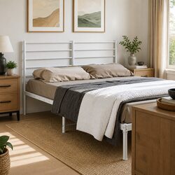 Elegant 135 cm White Metal Headboard for Cozy Spaces