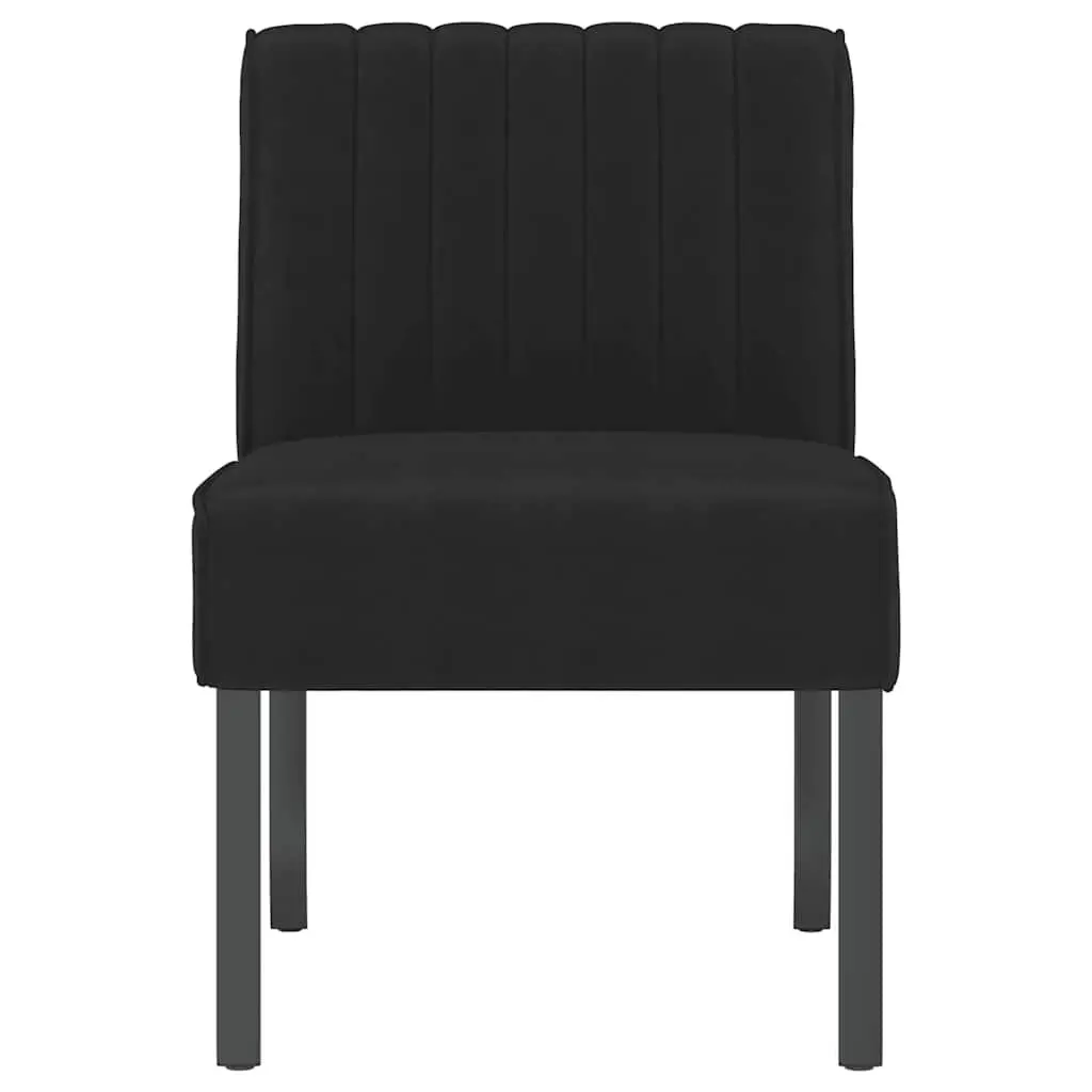 Slipper Chair Black Velvet Upholstered Accent Lounge Seat with Supportive Backrest and Wooden Legs