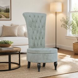 High Back Armchair Light Grey Velvet Button Tufted Accent Chair Living Room