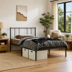 Elegant Metal Bed Frame King Single with Headboard in Black