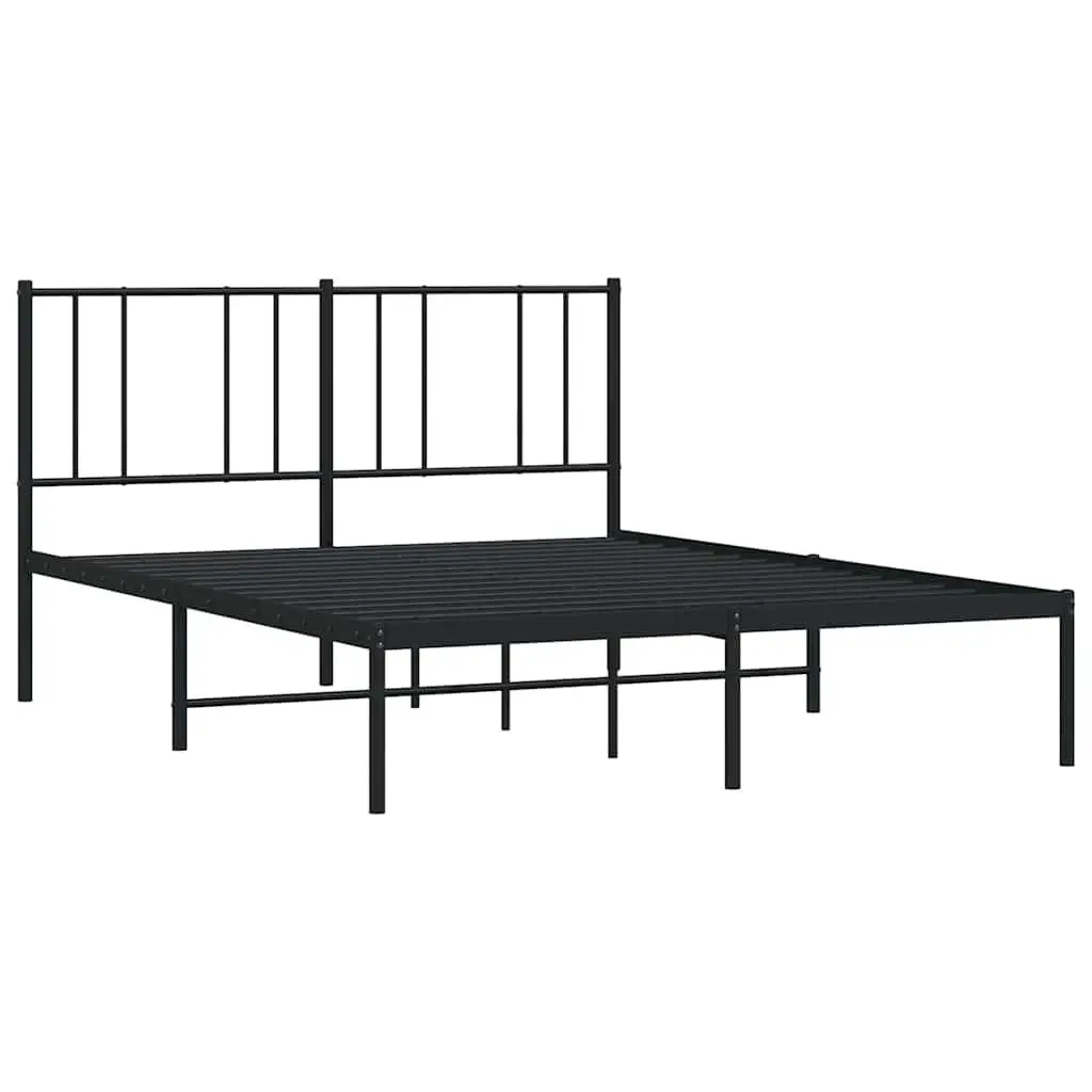 Metal Bed Frame 135x190 cm with Headboard Slatted Base Black