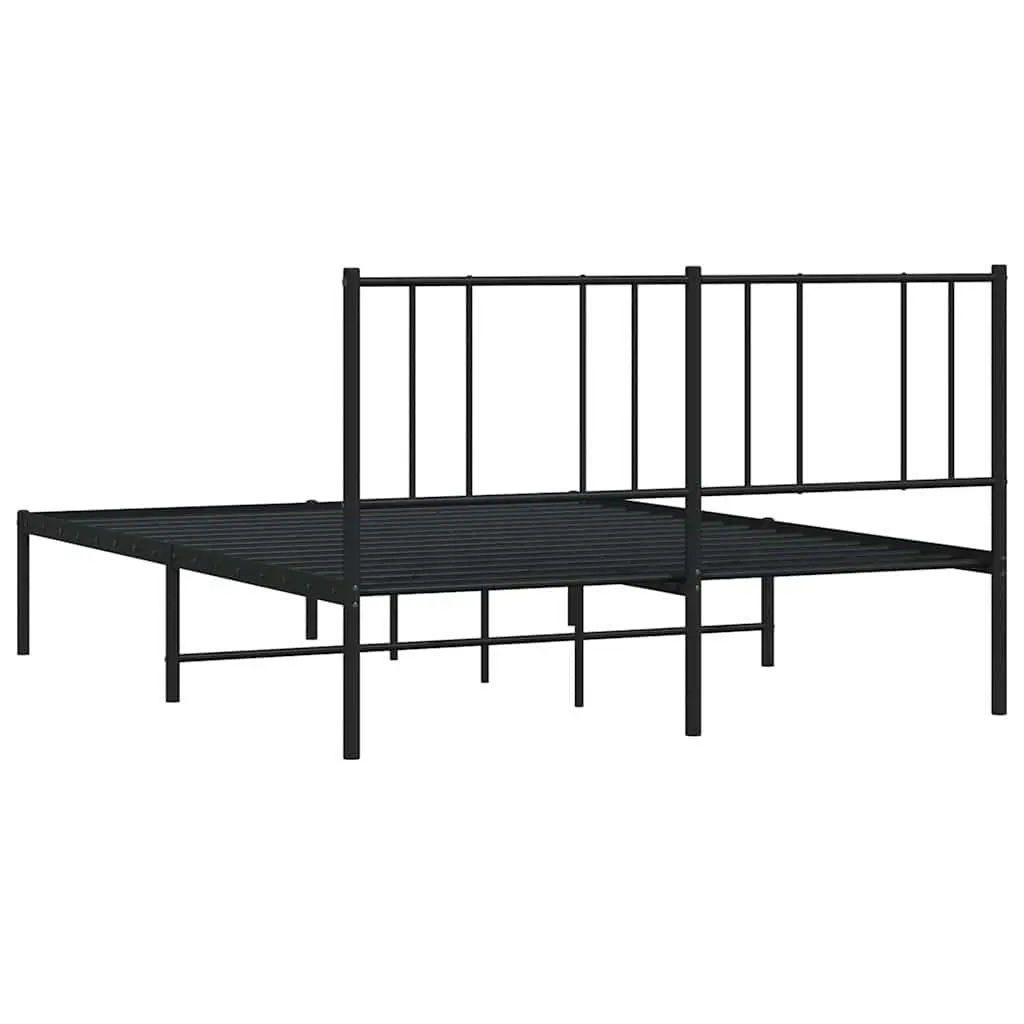 Metal Bed Frame 135x190 cm with Headboard Slatted Base Black
