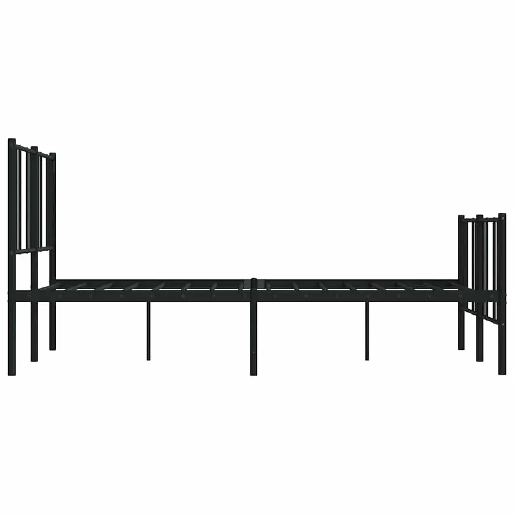 Metal Bed Frame 150x200 cm Powder-Coated Steel Slatted Base with Headboard Black