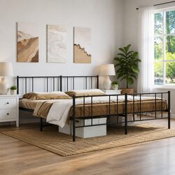 Elegant Black King Size Bed Frame 183x203cm Design