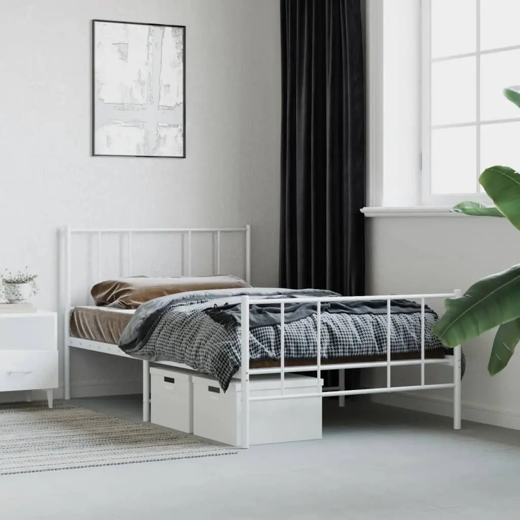 Metal Bed Frame King Single 107x203 cm Powder Coated Steel Slatted Base White