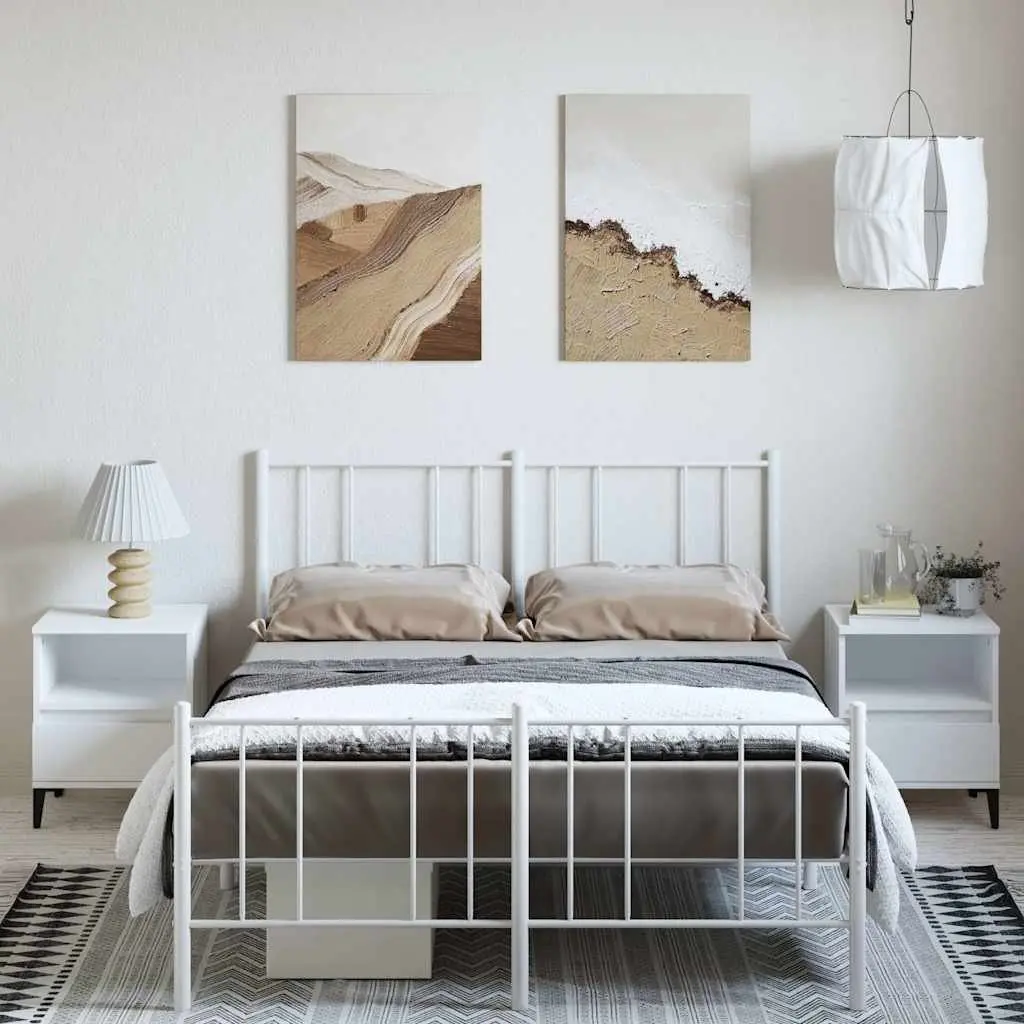 Metal Bed Frame 135x190cm White Slatted Base Support