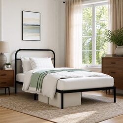 King Single Metal Bed Frame in Black with Headboard