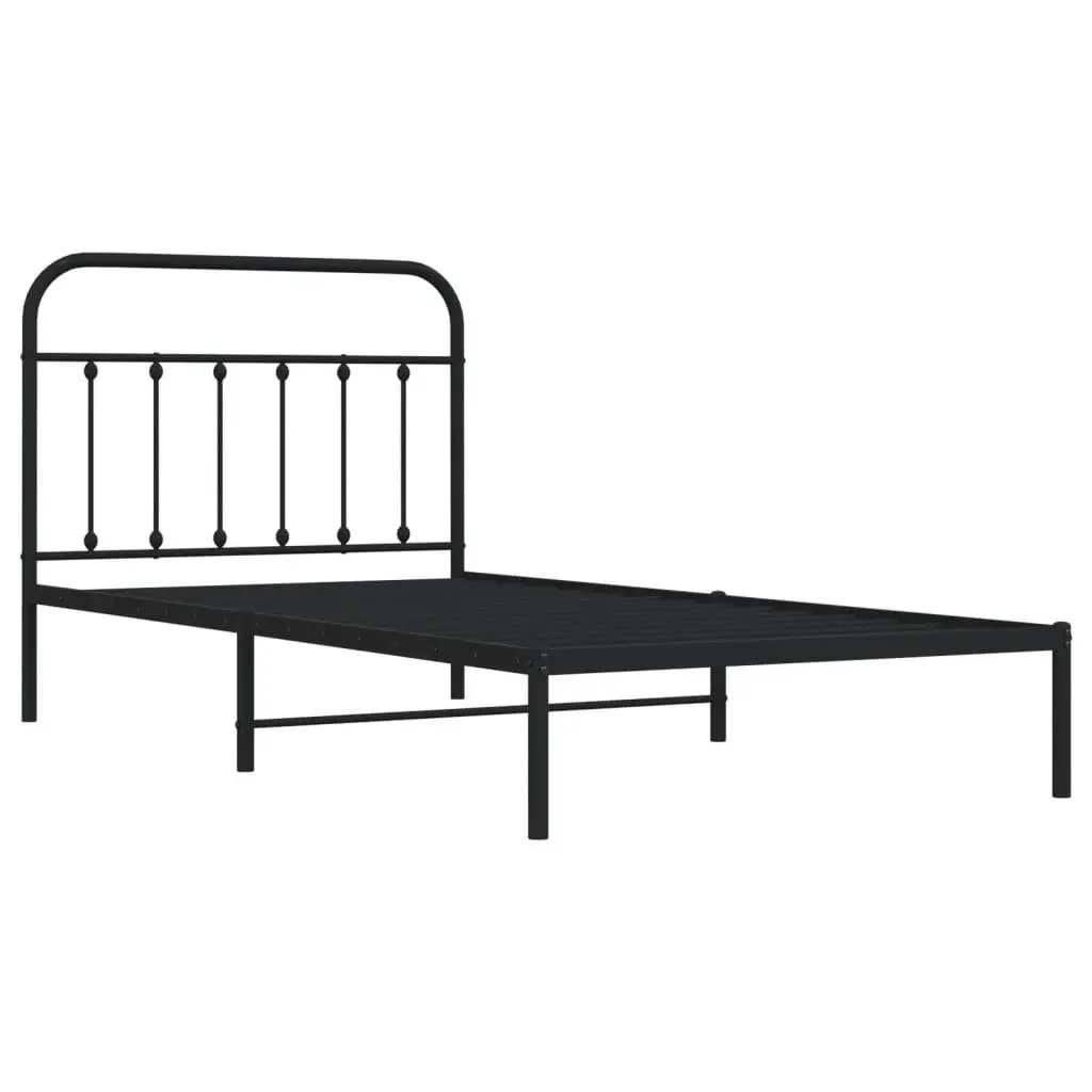 Metal Bed Frame King Single 107x203cm Black Powder-Coated Steel Platform with Headboard and Underbed Storage