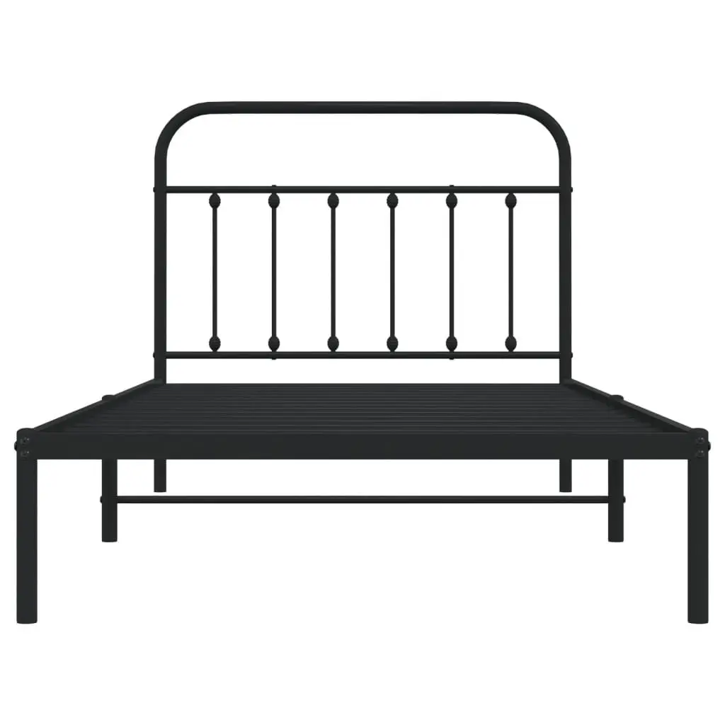 Metal Bed Frame King Single 107x203cm Black Powder-Coated Steel Platform with Headboard and Underbed Storage