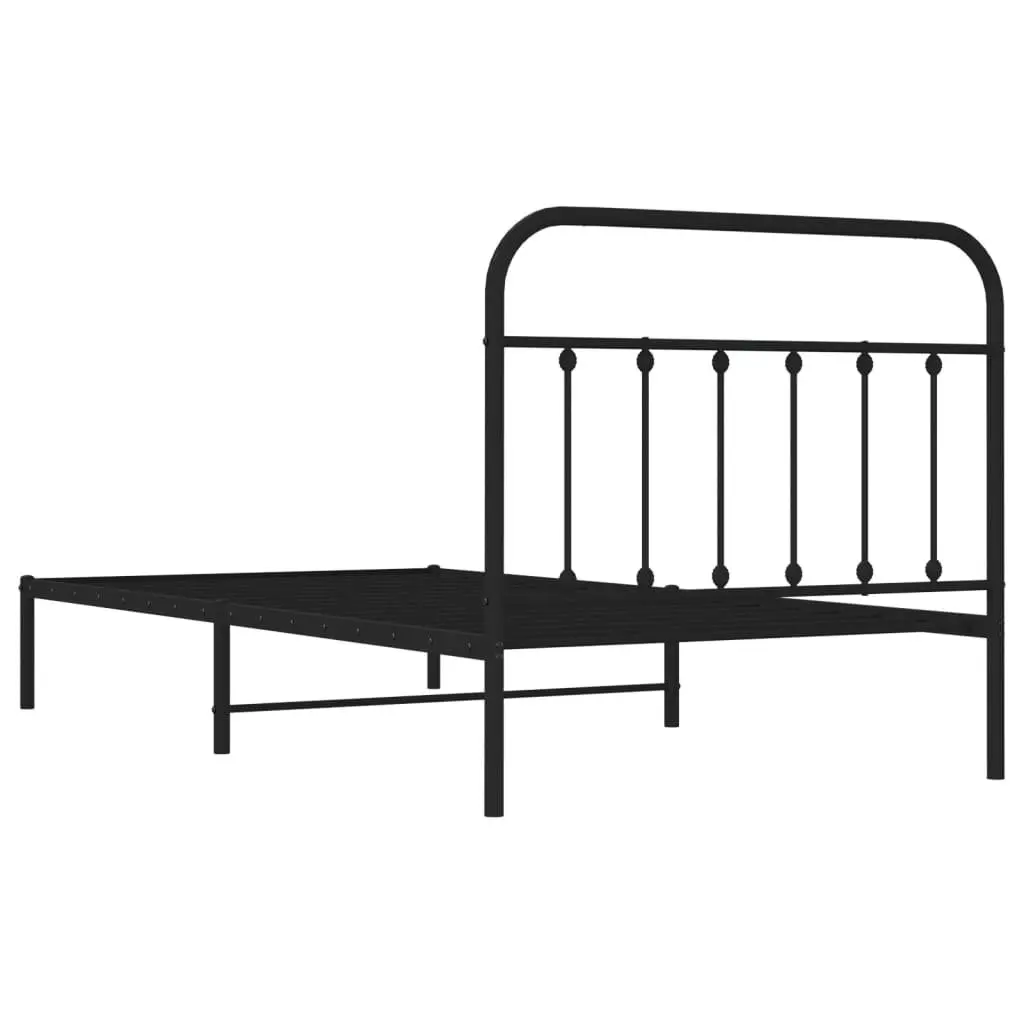 Metal Bed Frame King Single 107x203cm Black Powder-Coated Steel Platform with Headboard and Underbed Storage