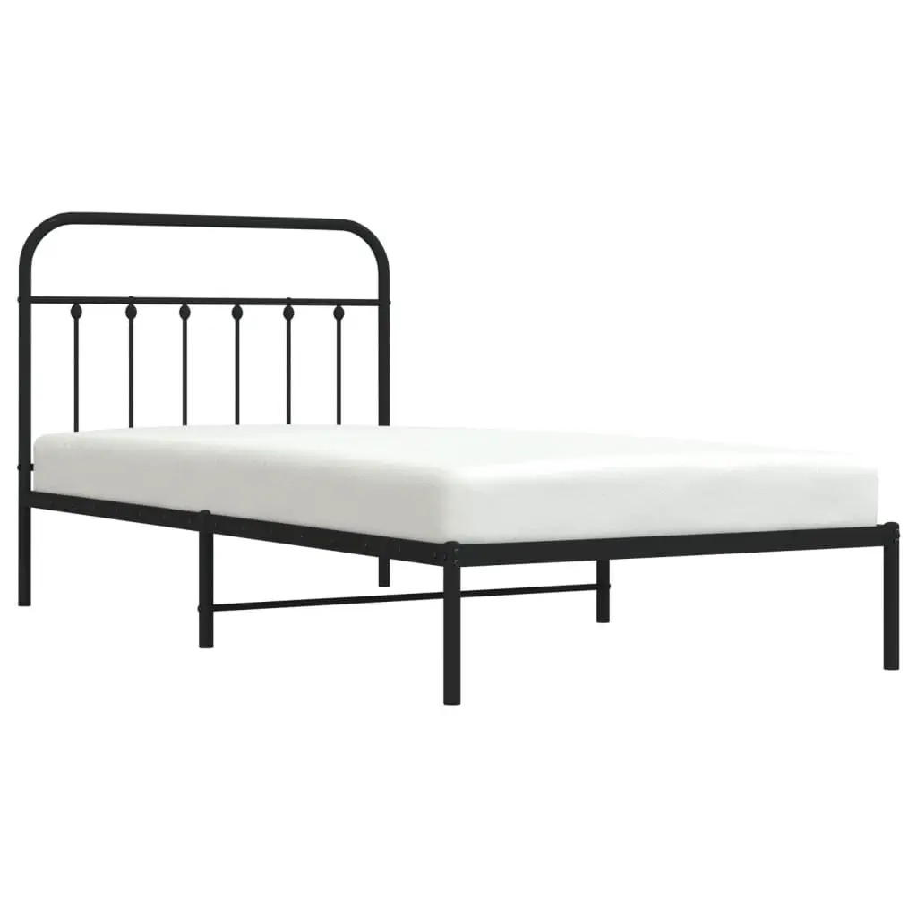 Metal Bed Frame King Single 107x203cm Black Powder-Coated Steel Platform with Headboard and Underbed Storage