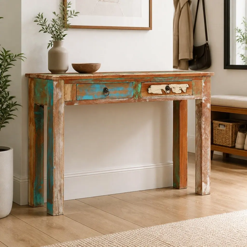 Console Table 110x30x75 cm Solid Reclaimed Wood 2 Drawers Entryway Hallway Storage