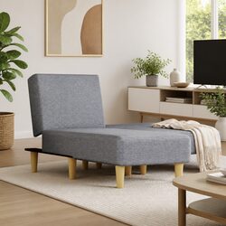 Chaise Longue Reclining Lounger Grey Fabric Convertible 3-Position Sofa Bed