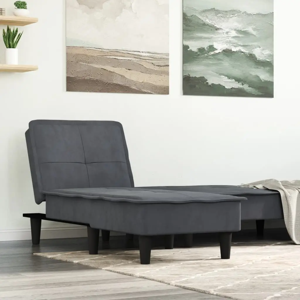 Chaise Longue Grey Velvet Convertible 3 Position Reclining Lounge Chair