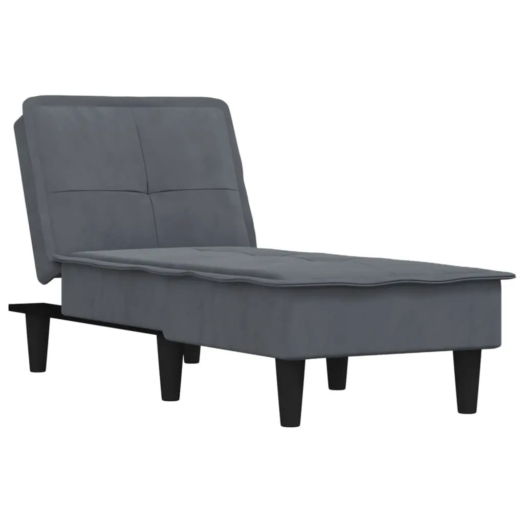 Chaise Longue Grey Velvet Convertible 3 Position Reclining Lounge Chair