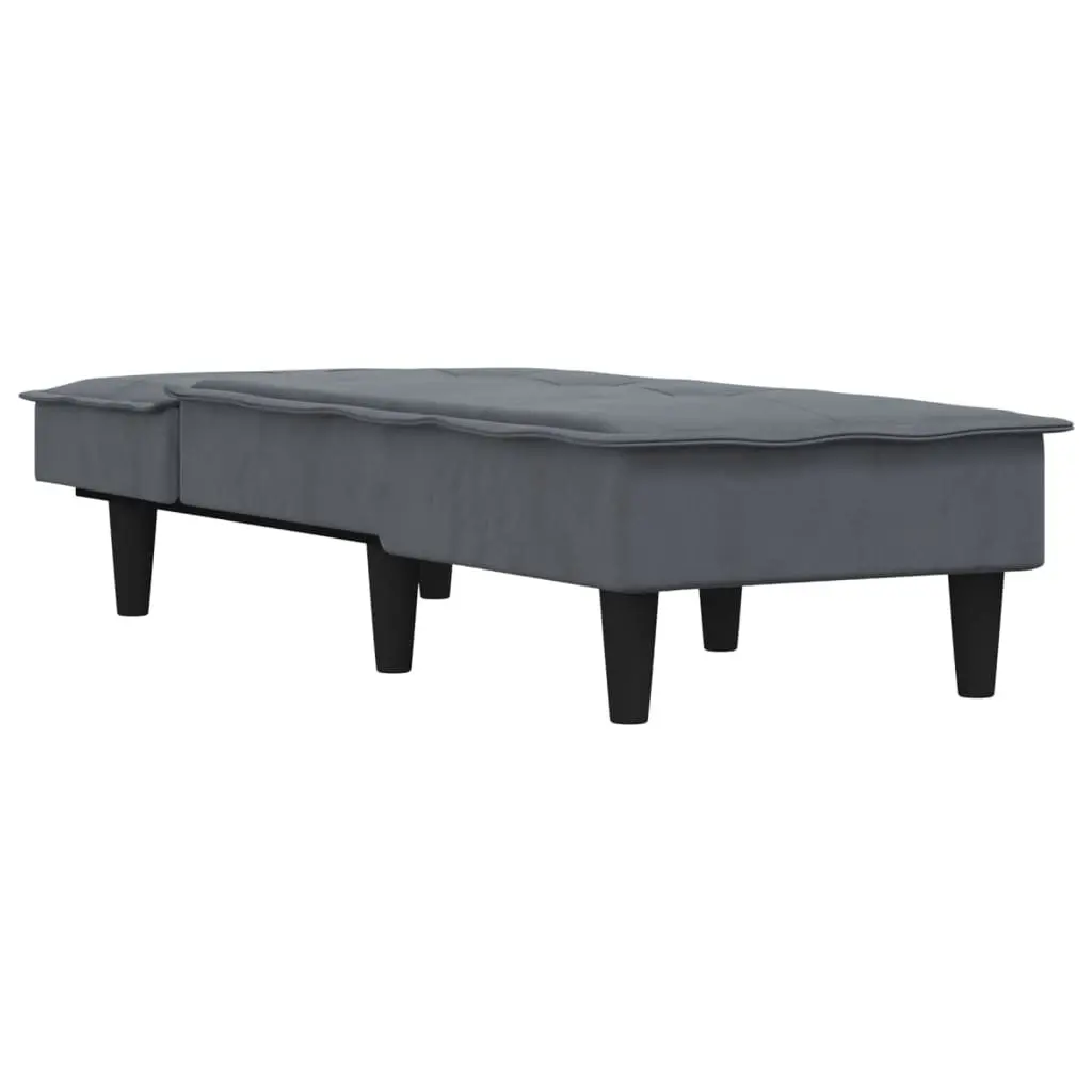 Chaise Longue Grey Velvet Convertible 3 Position Reclining Lounge Chair