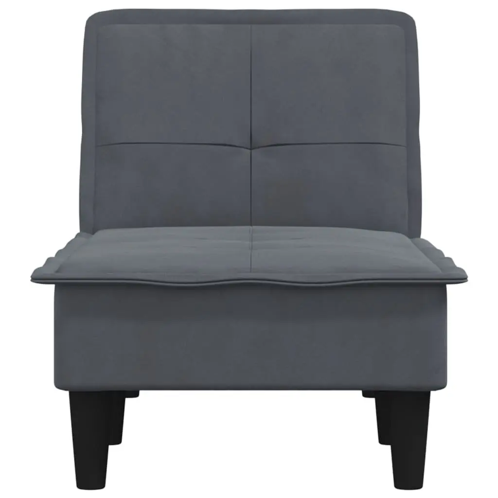 Chaise Longue Grey Velvet Convertible 3 Position Reclining Lounge Chair