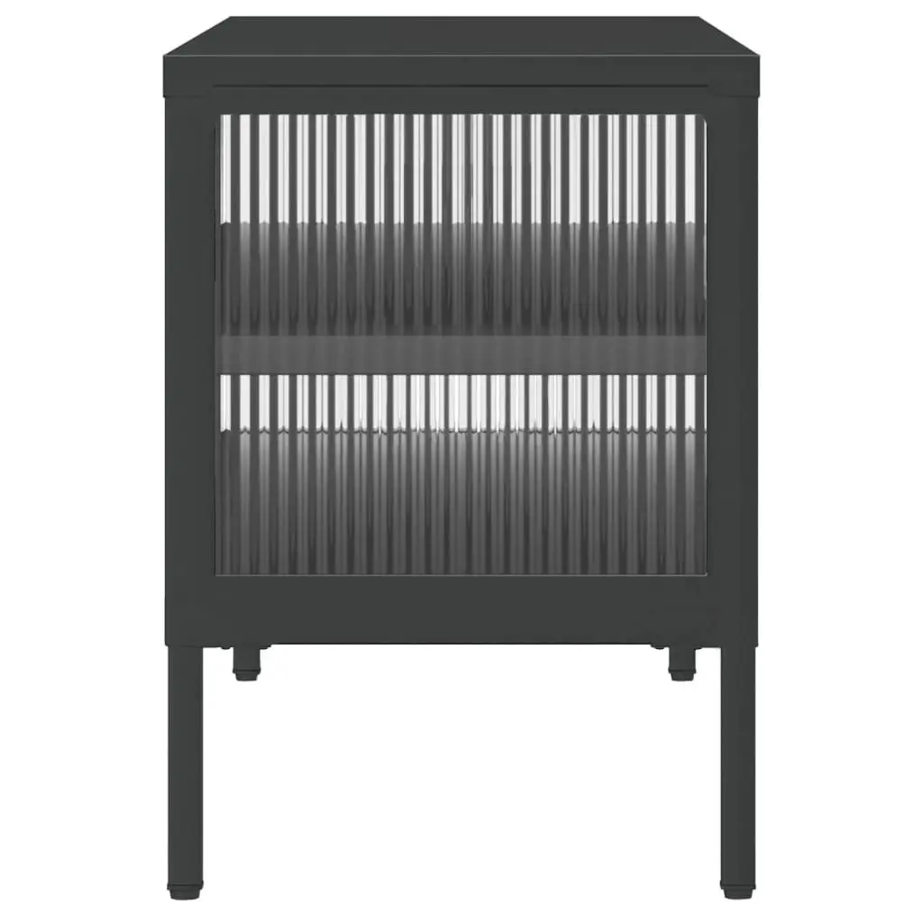 TV Cabinet Black Glass Steel Media Stand Storage Unit with Fluted Glass Panels