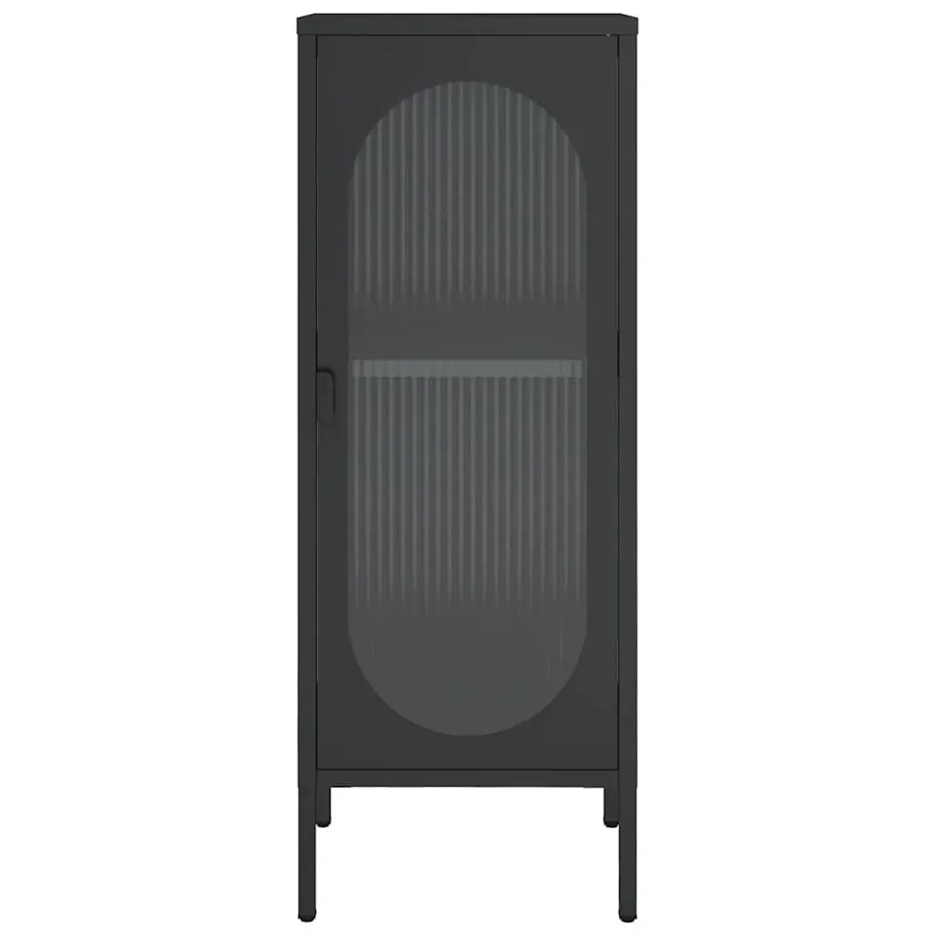 Sideboard 40W x 35D x 105H cm Black Powder-coated Steel Frame Fluted Glass Panels Modern Storage Furniture