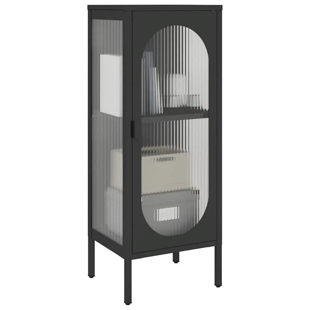 Sideboard 40W x 35D x 105H cm Black Powder-coated Steel Frame Fluted Glass Panels Modern Storage Furniture