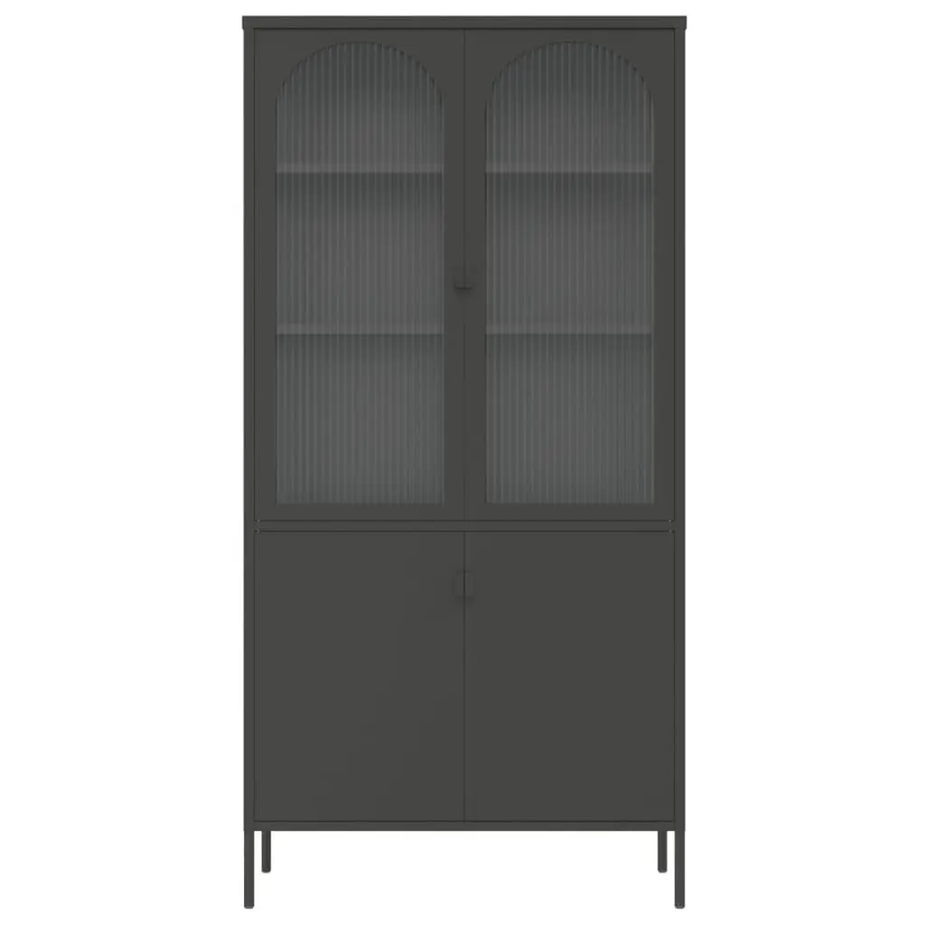 Highboard Sideboard 90 x 40 x 180 cm Black Glass Steel Adjustable Shelving Unit Modern