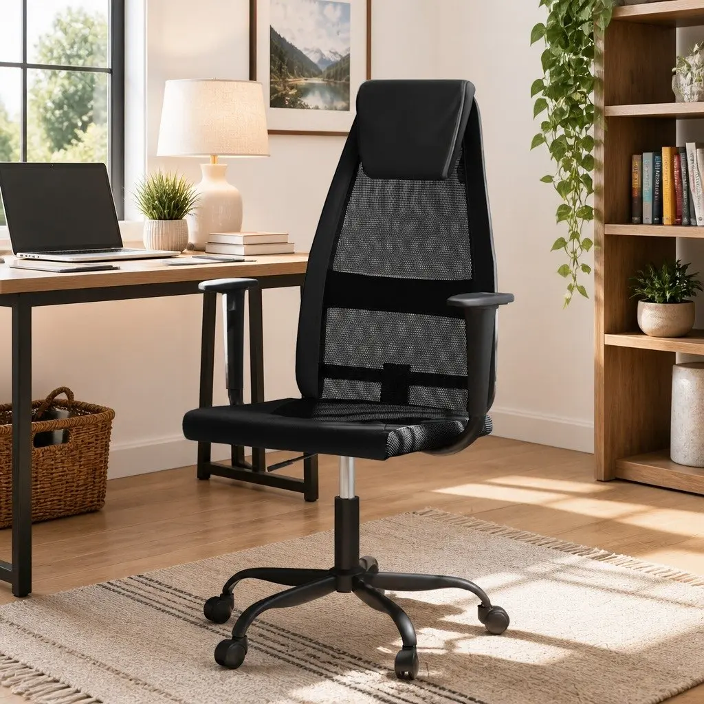 Office Chair Height Adjustable Black Mesh Fabric Swivel Desk Seat